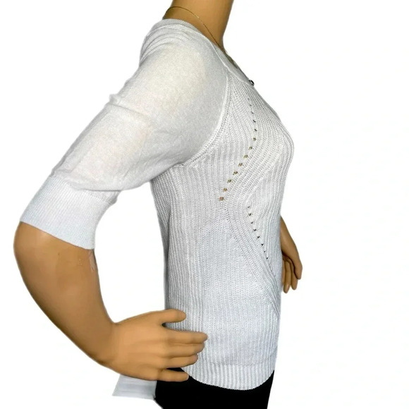 Classic WORTHINGTON Womens Small Knit Sweater Half Sleeve White Pullover Top - Picture 5 of 9